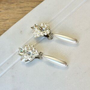 Floral Pearl and Crystal Teardrop Clip-On Earrings